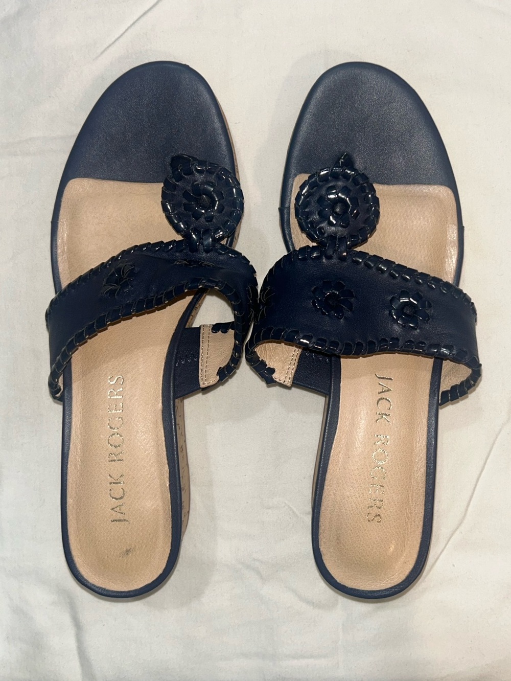 Jack Rogers Black Leather Slide Mules with Woven Rondelle